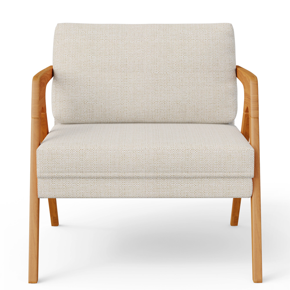 Poltrona Decorativa Para Sala De Estar Pietra Estrutura De Madeira L02 Linho Champagne - Lyam Decor