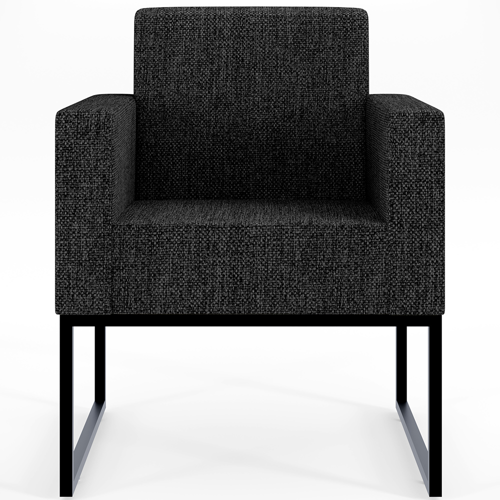 Poltrona Decorativa Para Sala Estar E Recepção Base Fixa De Metal Helô L02 Linho Chumbo - Lyam Decor