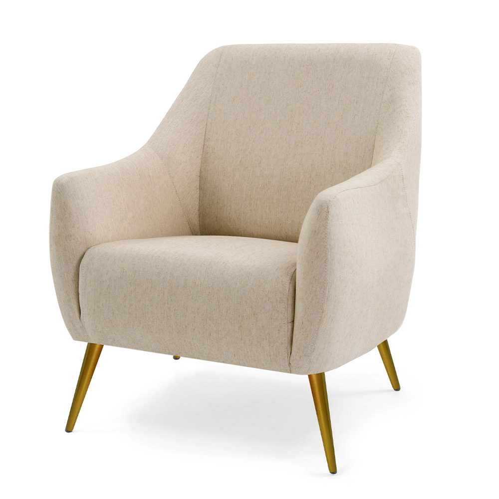 Poltrona Decorativa Para Sala Estar Paloma Pés Palito New Bronze D02 Linho Bege C-129 - Lyam Decor