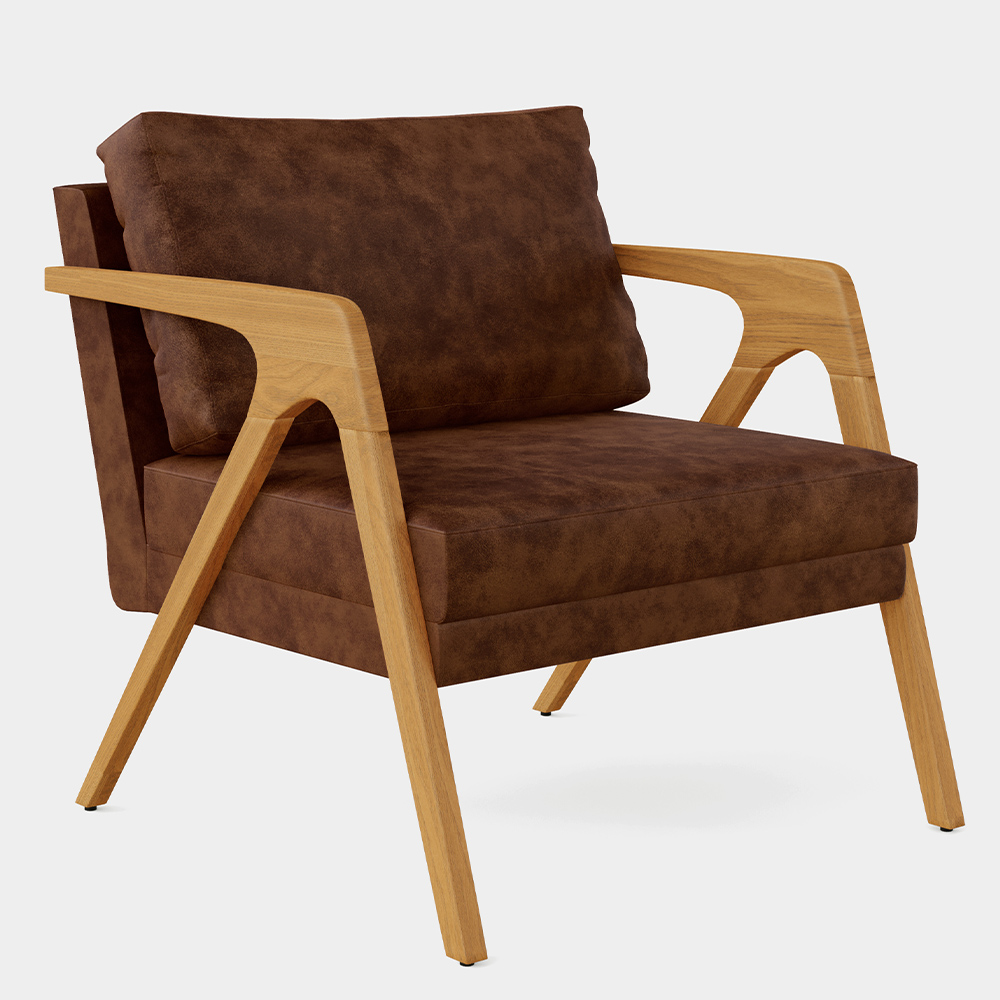 Poltrona Decorativa Para Sala Estar Pietra Com Estrutura Madeira L02 Couríssimo Marrom - Lyam Decor