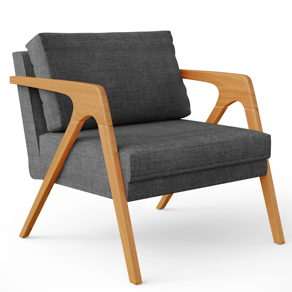 Poltrona Decorativa Para Sala Estar Pietra Estrutura De Madeira L02 Linho Cinza Escuro - Lyam Decor