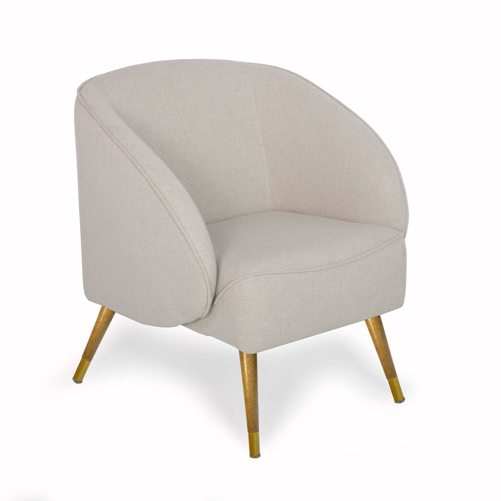 Poltrona Decorativa Para Sala Fixa Pés Palito Duo New Bronze Agnes D02 Linho Bege B-415 - Lyam Decor