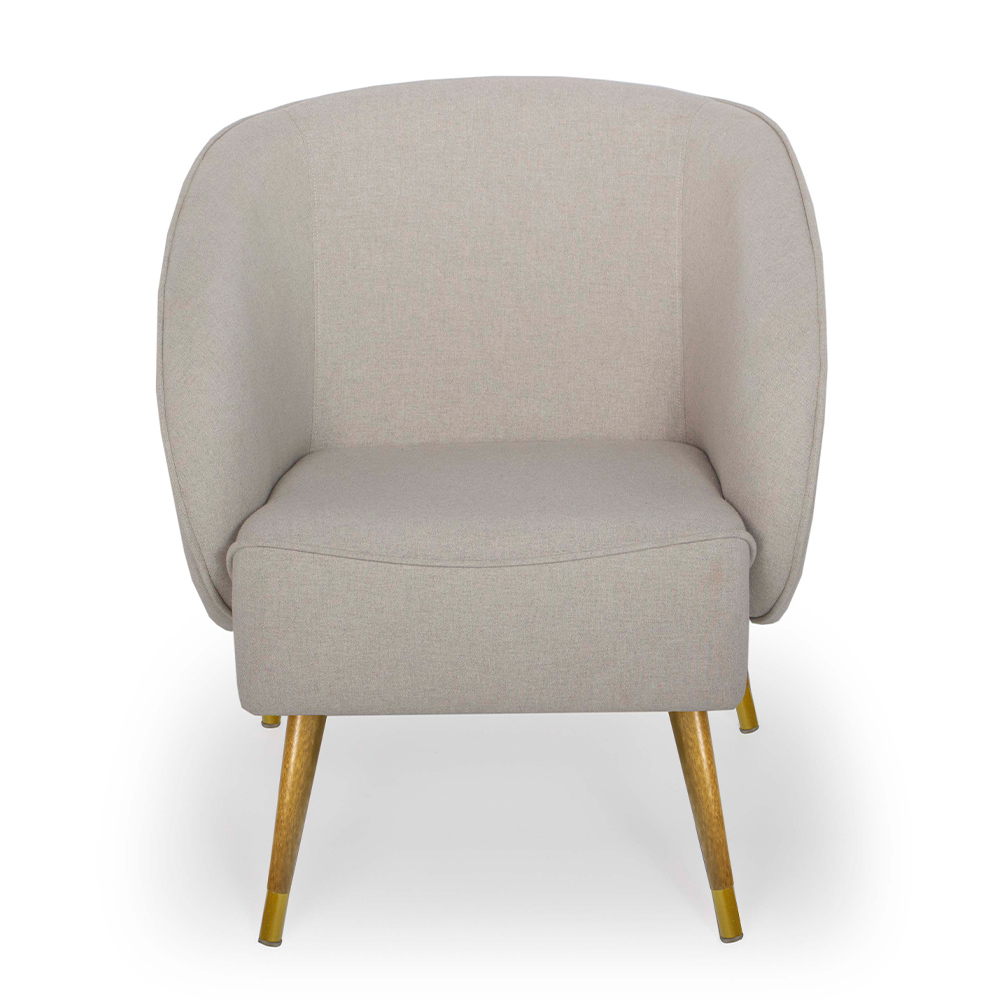 Poltrona Decorativa Para Sala Fixa Pés Palito Duo New Bronze Agnes D02 Linho Bege B-415 - Lyam Decor