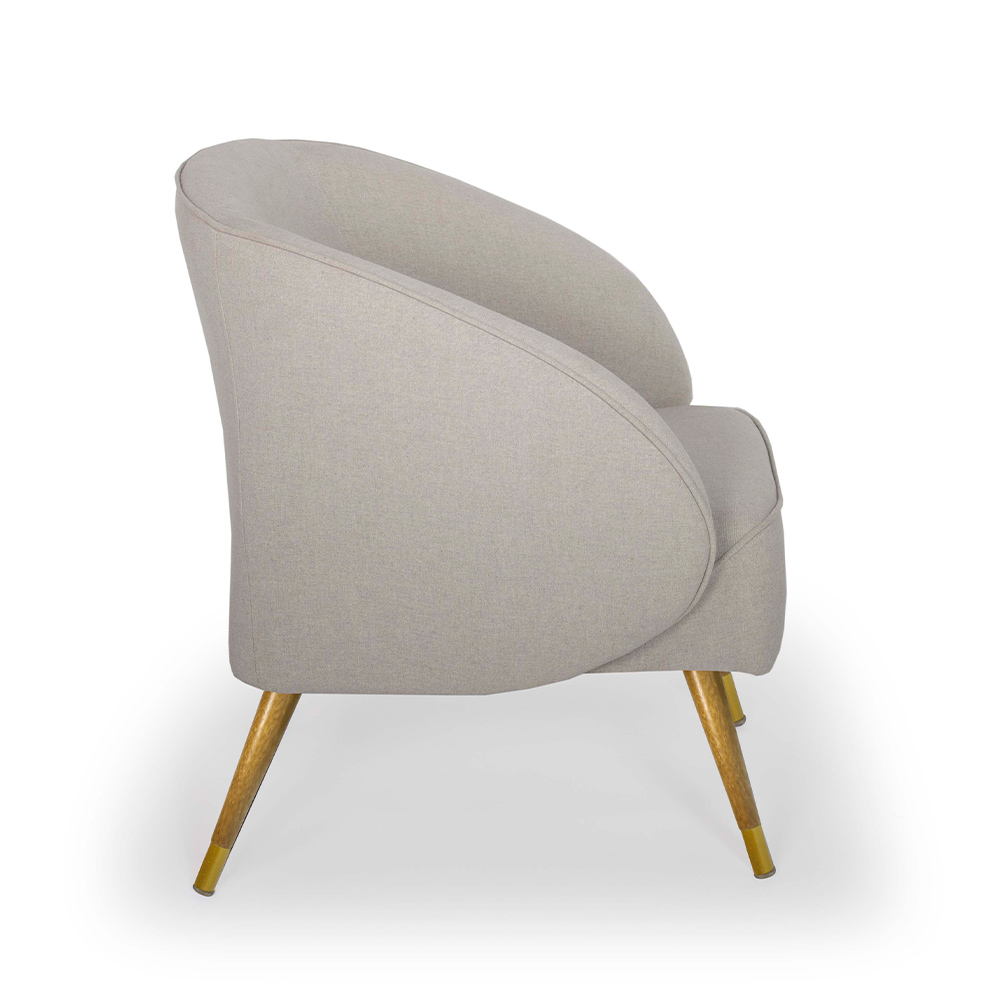 Poltrona Decorativa Para Sala Fixa Pés Palito Duo New Bronze Agnes D02 Linho Bege B-415 - Lyam Decor