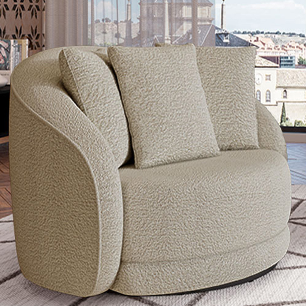Poltrona Decorativa Para Sala de Estar Base Giratória Witta M03 Bouclê Bege - Lyam Decor