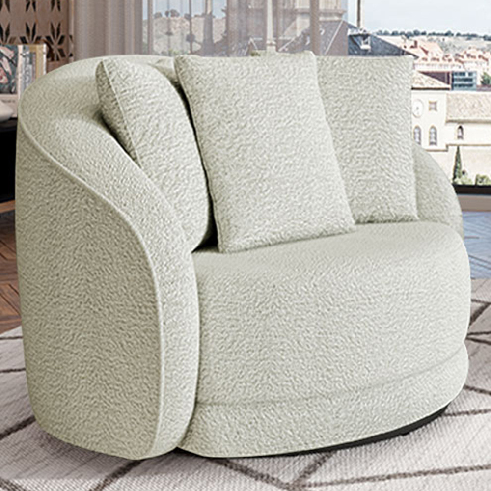 Poltrona Decorativa Para Sala de Estar Base Giratória Witta M03 Bouclê Bege Claro - Lyam Decor