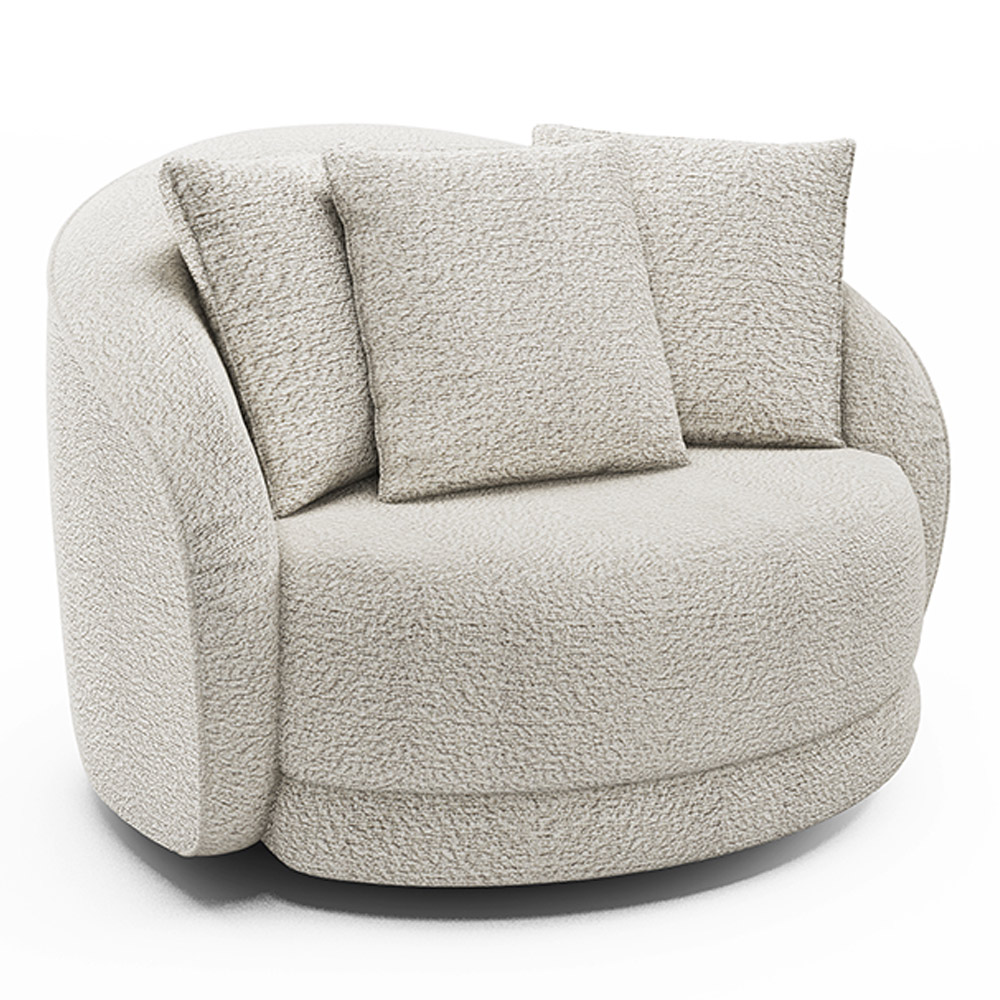 Poltrona Decorativa Para Sala de Estar Base Giratória Witta M03 Bouclê Branco - Lyam Decor