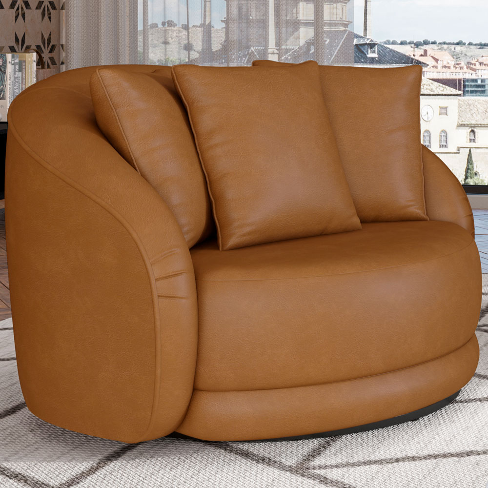 Poltrona Decorativa Para Sala de Estar Base Giratória Witta M03 Couríssimo Whisky - Lyam Decor