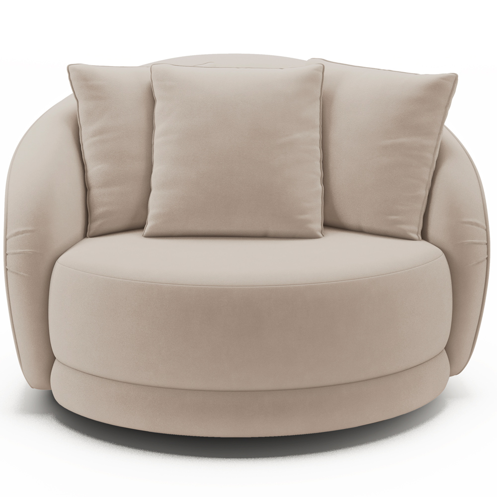 Poltrona Decorativa Para Sala de Estar Base Giratória Witta M03 Veludo Bege - Lyam Decor