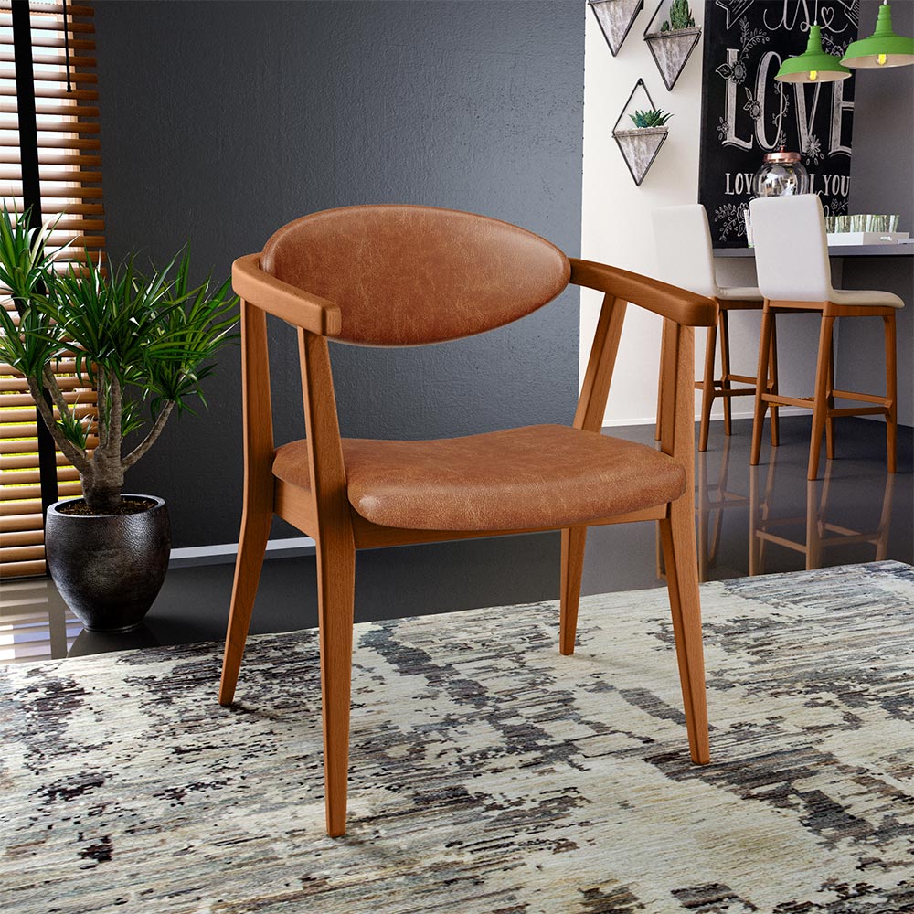 Poltrona Decorativa Para Sala de Estar Cecília L02 Couríssimo Camel - Lyam Decor