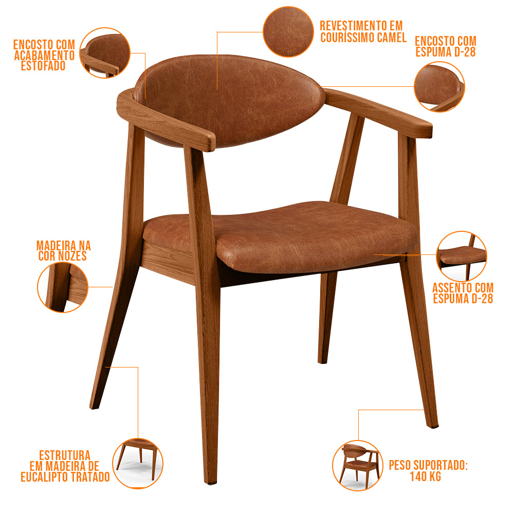 Poltrona Decorativa Para Sala de Estar Cecília L02 Couríssimo Camel - Lyam Decor
