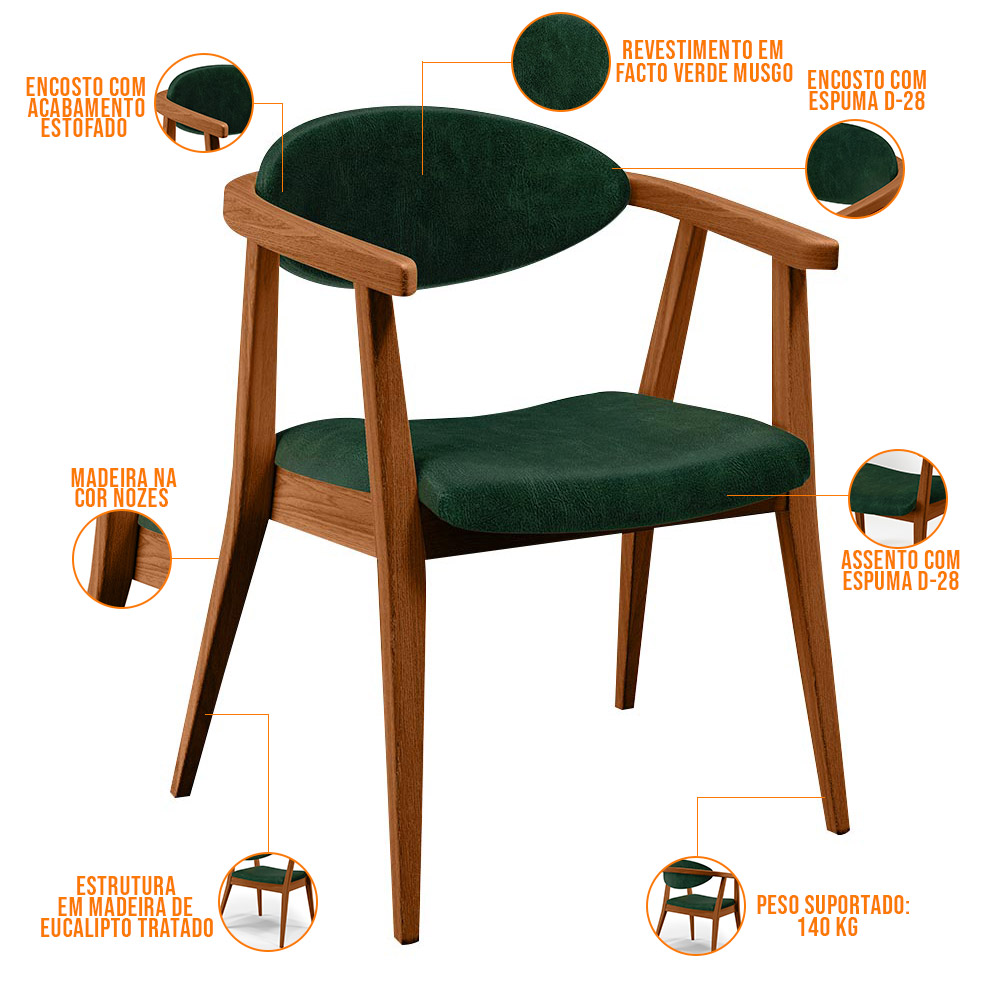 Poltrona Decorativa Para Sala de Estar Cecília L02 Facto Verde Musgo - Lyam Decor