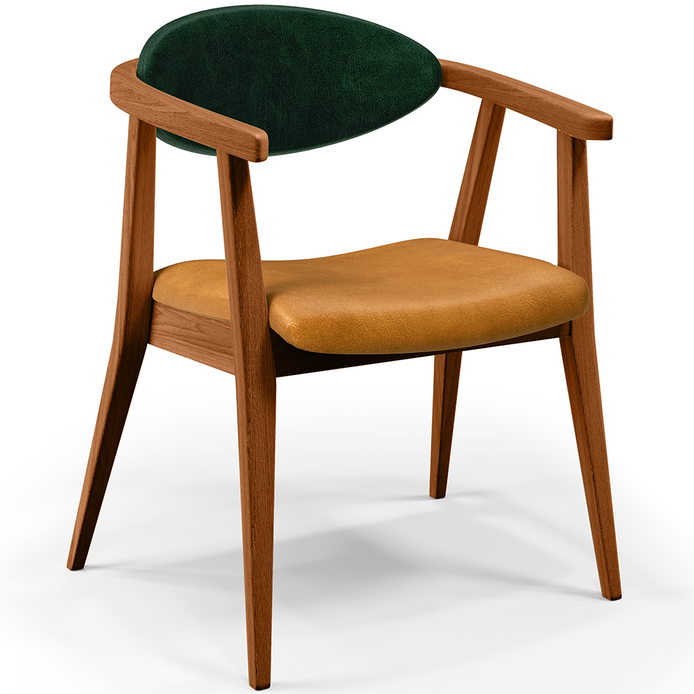 Poltrona Decorativa Para Sala de Estar Cecília L02 Facto Verde Musgo Couríssimo Whisky - Lyam Decor