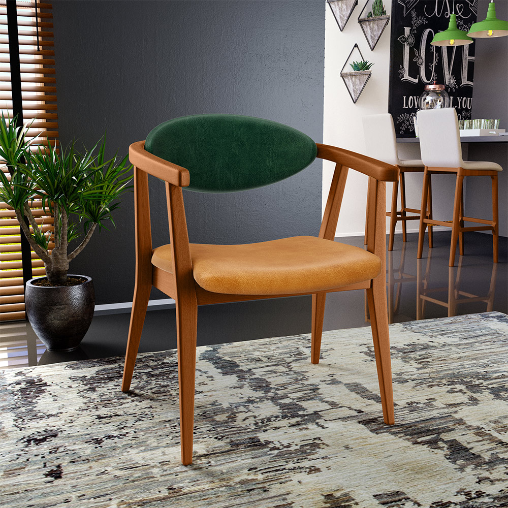 Poltrona Decorativa Para Sala de Estar Cecília L02 Facto Verde Musgo Couríssimo Whisky - Lyam Decor