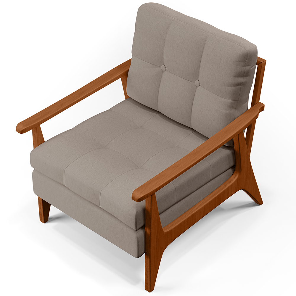 Poltrona Decorativa Para Sala de Estar Encosto Ripado Emília B04 Linho Bege - Lyam Decor