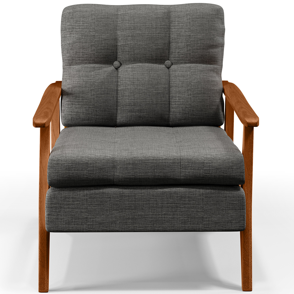 Poltrona Decorativa Para Sala de Estar Encosto Ripado Emília B04 Linho Cinza Escuro - Lyam Decor