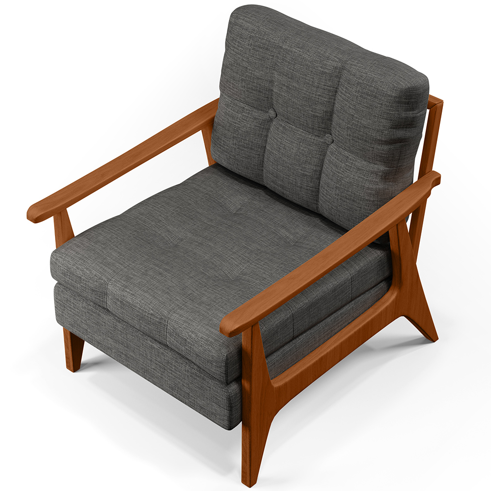 Poltrona Decorativa Para Sala de Estar Encosto Ripado Emília B04 Linho Cinza Escuro - Lyam Decor