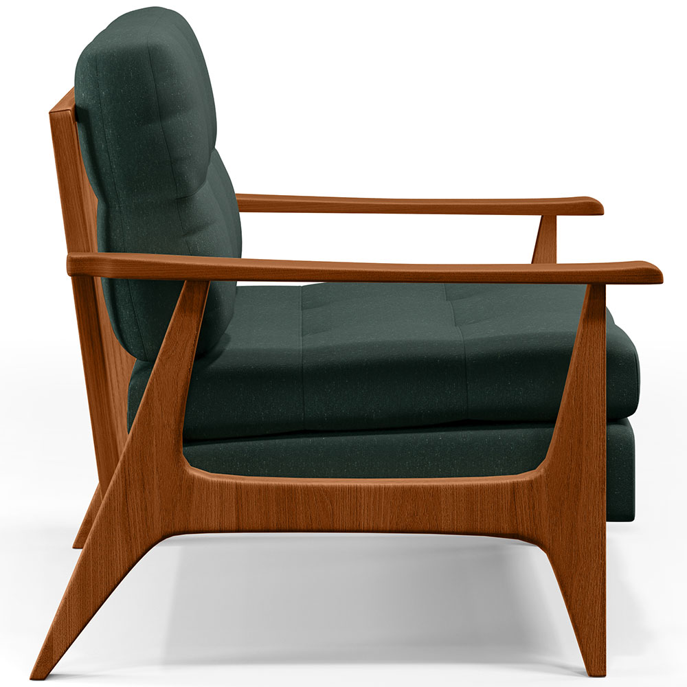 Poltrona Decorativa Para Sala de Estar Encosto Ripado Emília B04 Linho Verde Musgo - Lyam Decor