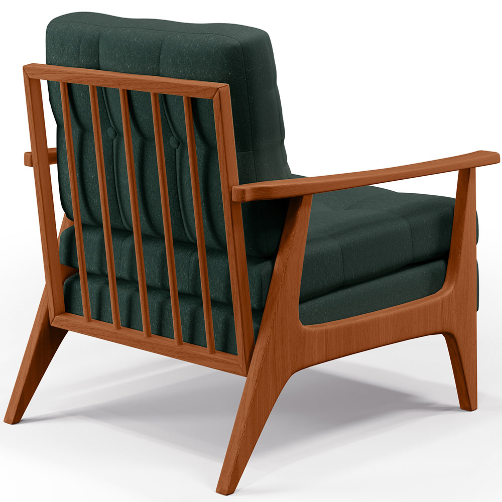 Poltrona Decorativa Para Sala de Estar Encosto Ripado Emília B04 Linho Verde Musgo - Lyam Decor