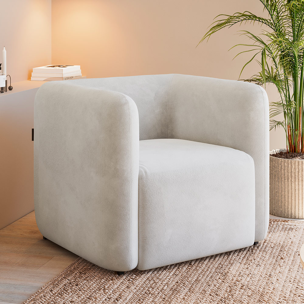 Poltrona Decorativa Para Sala de Estar Fixa Living Peônia K01 Veludo Bege - Lyam Decor