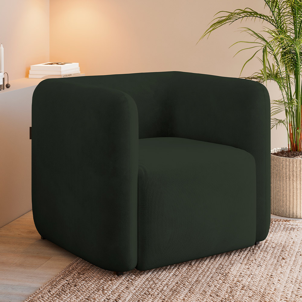 Poltrona Decorativa Para Sala de Estar Fixa Living Peônia K01 Veludo Verde - Lyam Decor