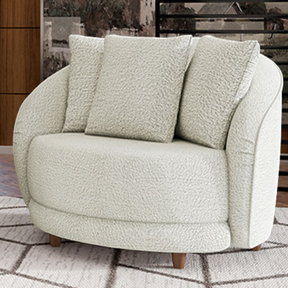 Poltrona Decorativa Para Sala de Estar Fixa Pés Madeira Witta M03 Bouclê Bege Claro - Lyam Decor