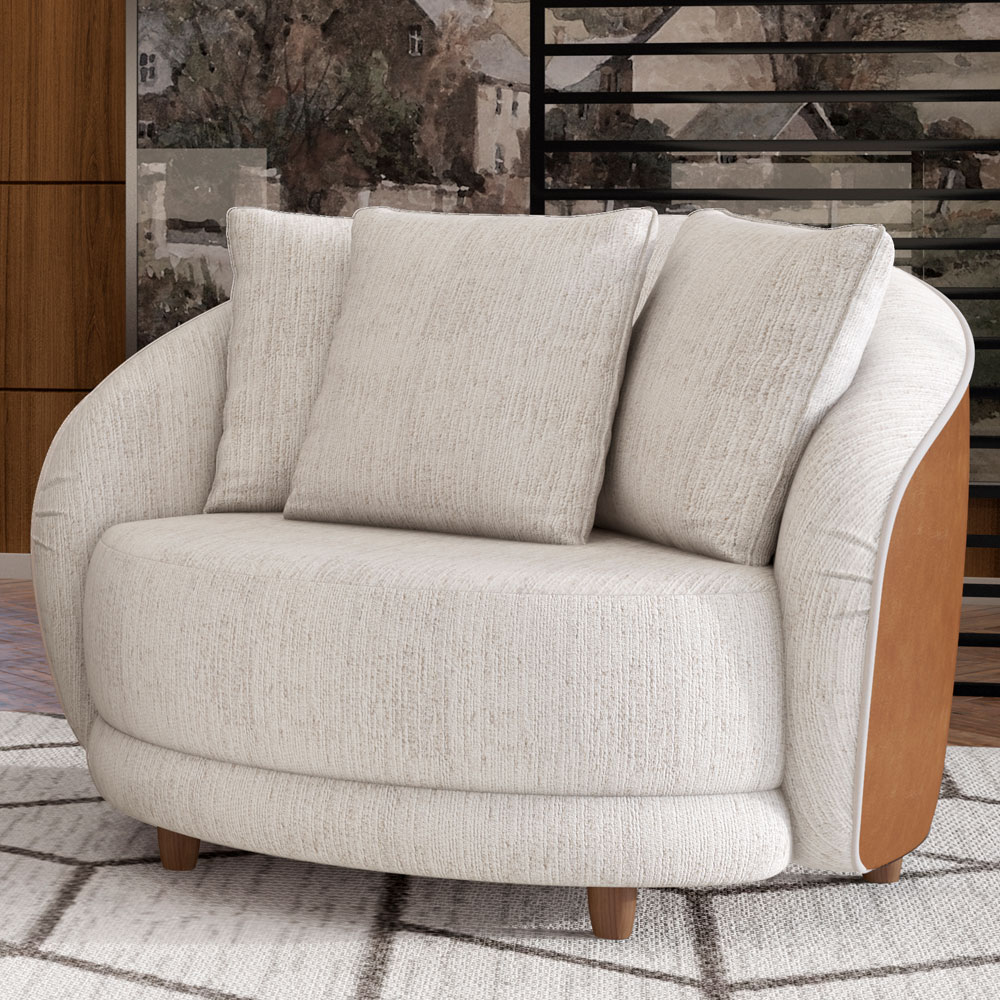 Poltrona Decorativa Para Sala de Estar Fixa Witta M03 Couríssimo Whisky Linho Bege - Lyam Decor