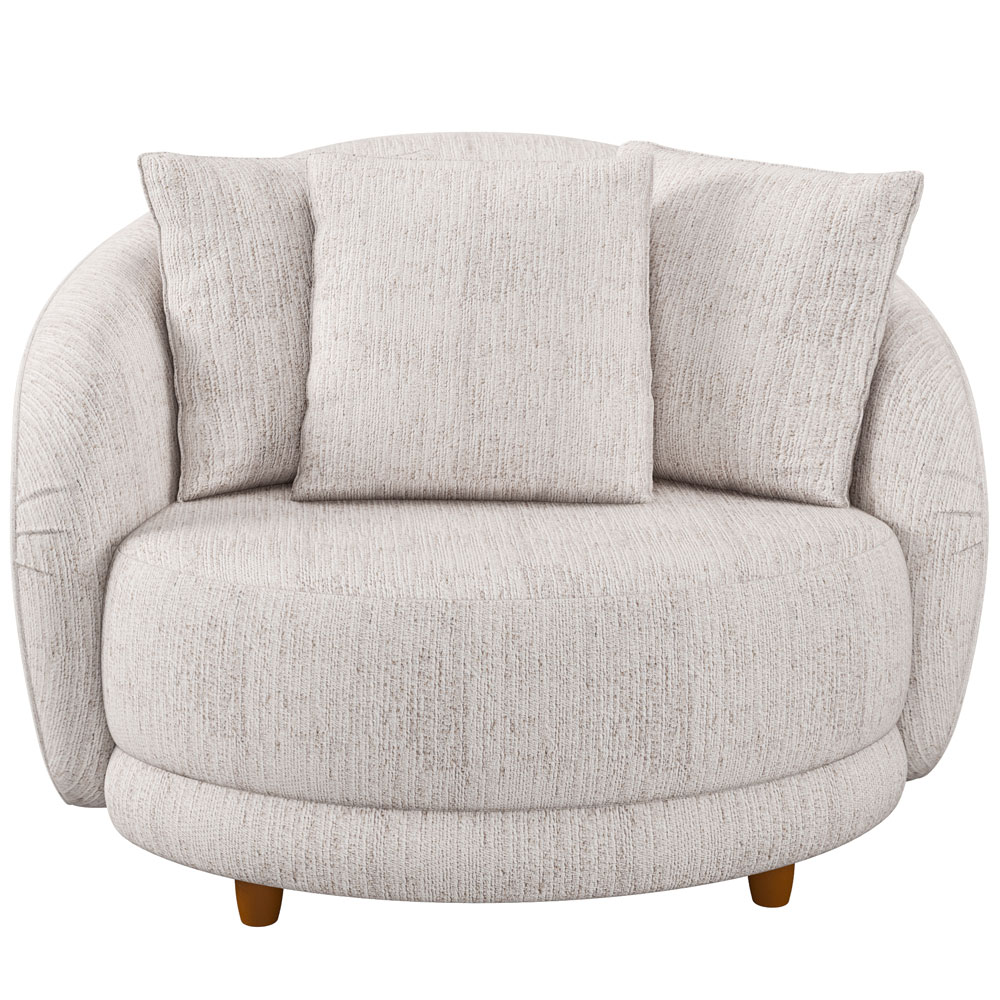 Poltrona Decorativa Para Sala de Estar Fixa Witta M03 Couríssimo Whisky Linho Bege - Lyam Decor
