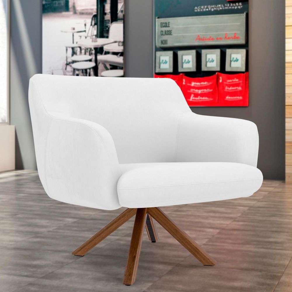 Poltrona Decorativa Para Sala de Estar Jade D02 Corano Branco C-12 - Lyam Decor