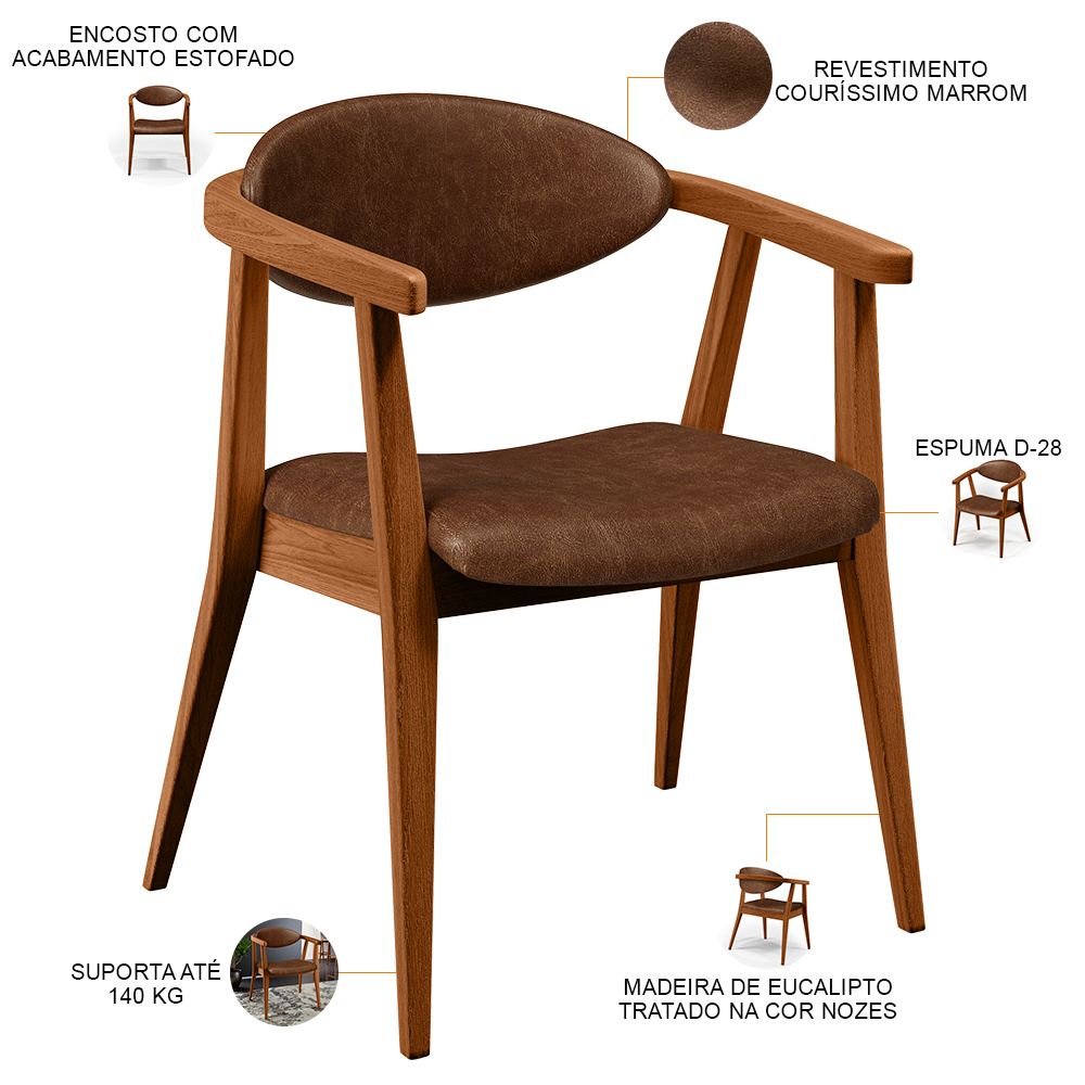 Poltrona Decorativa Para Sala de Estar Jantar Cecília L02 Couríssimo Marrom - Lyam Decor
