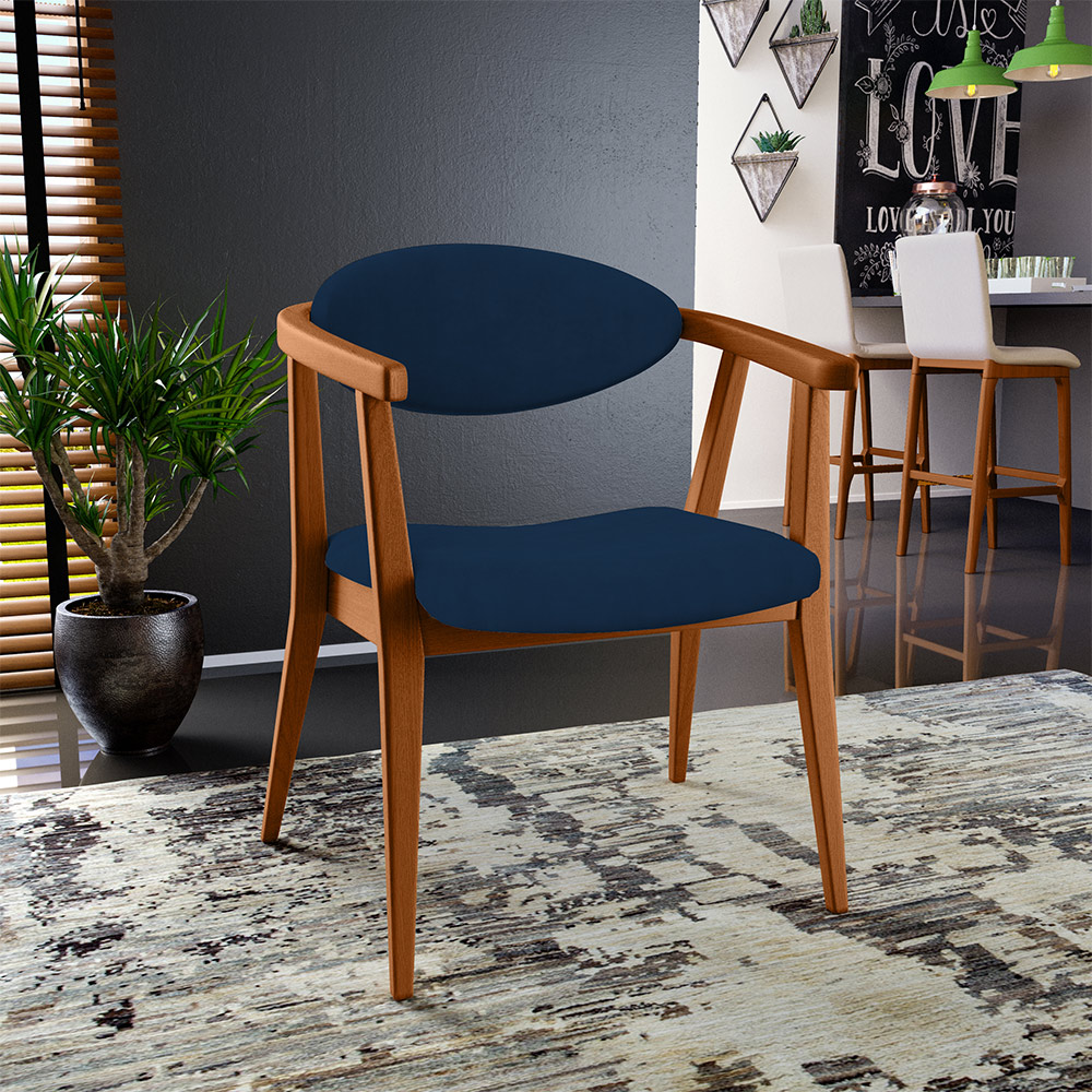 Poltrona Decorativa Para Sala de Estar Jantar Cecília L02 Suede Azul Marinho - Lyam Decor