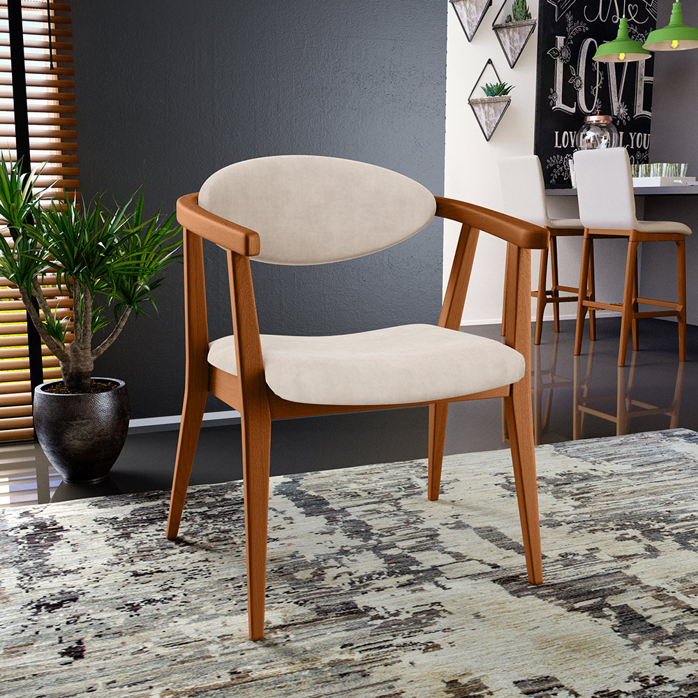 Poltrona Decorativa Para Sala de Estar Jantar Cecília L02 Suede Bege - Lyam Decor