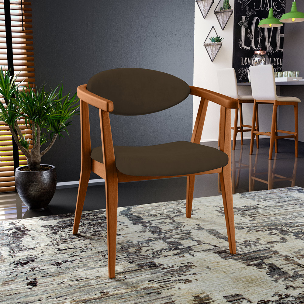 Poltrona Decorativa Para Sala de Estar Jantar Cecília L02 Suede Marrom - Lyam Decor