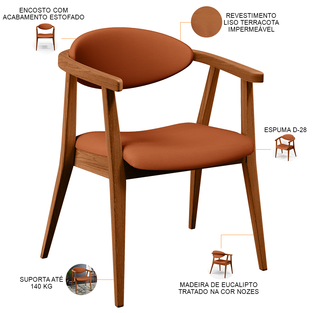 Poltrona Decorativa Para Sala de Estar Jantar Cecília L02 Tecido Terracota - Lyam Decor