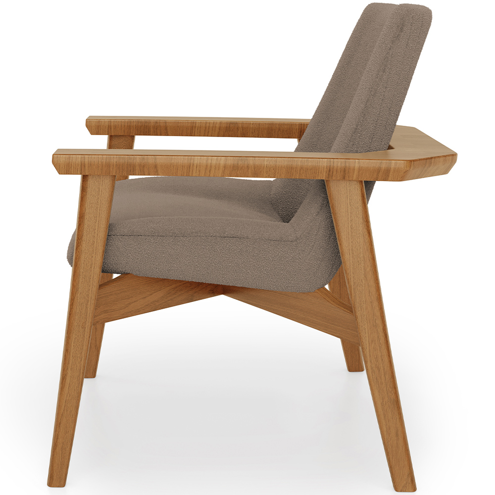 Poltrona Decorativa Para Sala de Estar Living Base Madeira Becker L02 Bouclê Bege - Lyam Decor