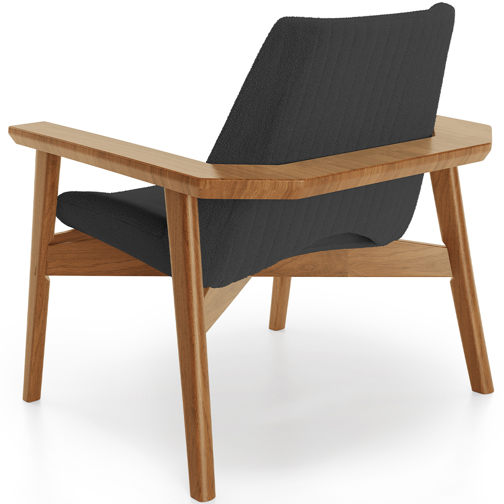Poltrona Decorativa Para Sala de Estar Living Base Madeira Becker L02 Bouclê Preto - Lyam Decor