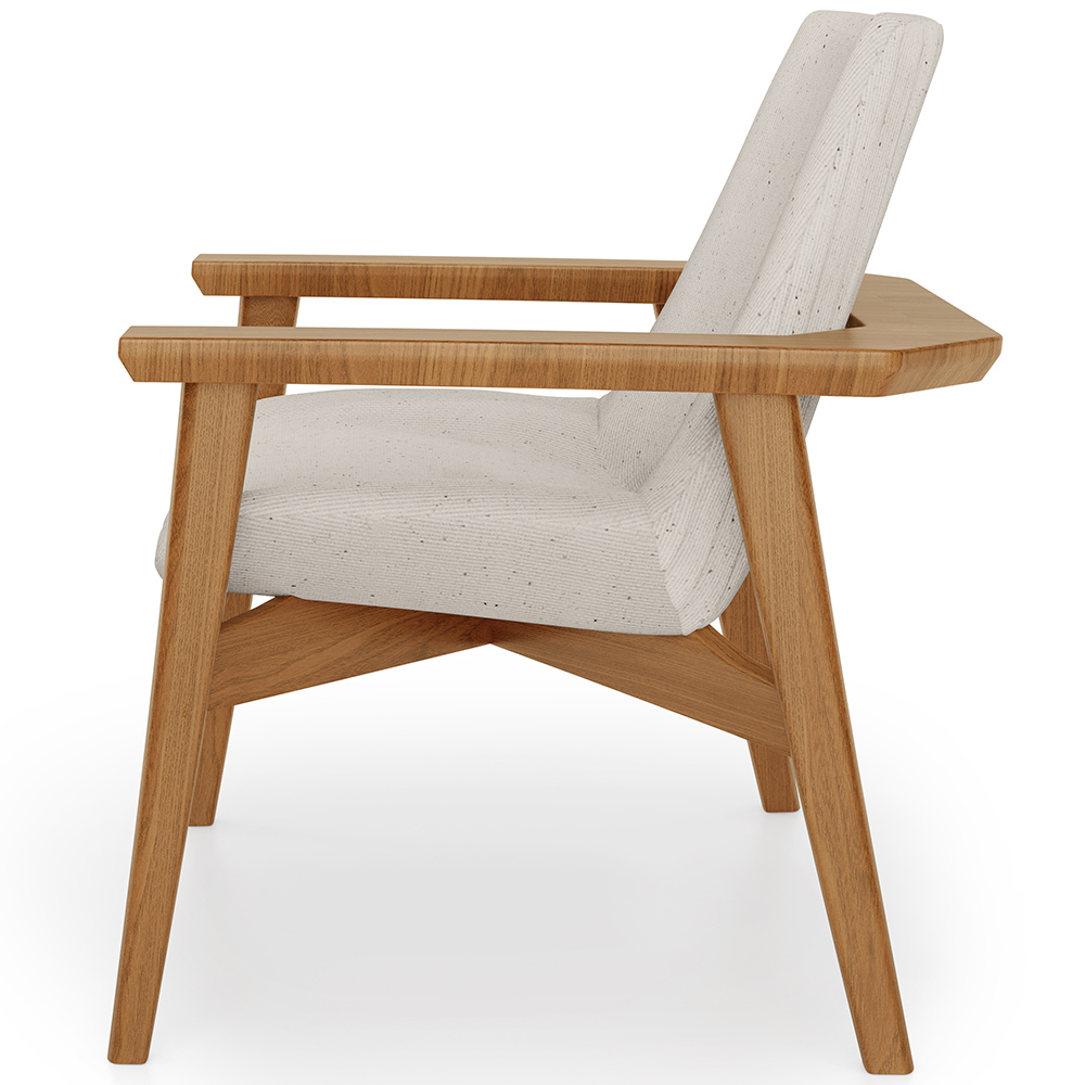 Poltrona Decorativa Para Sala de Estar Living Base Madeira Becker L02 Linho Cru - Lyam Decor