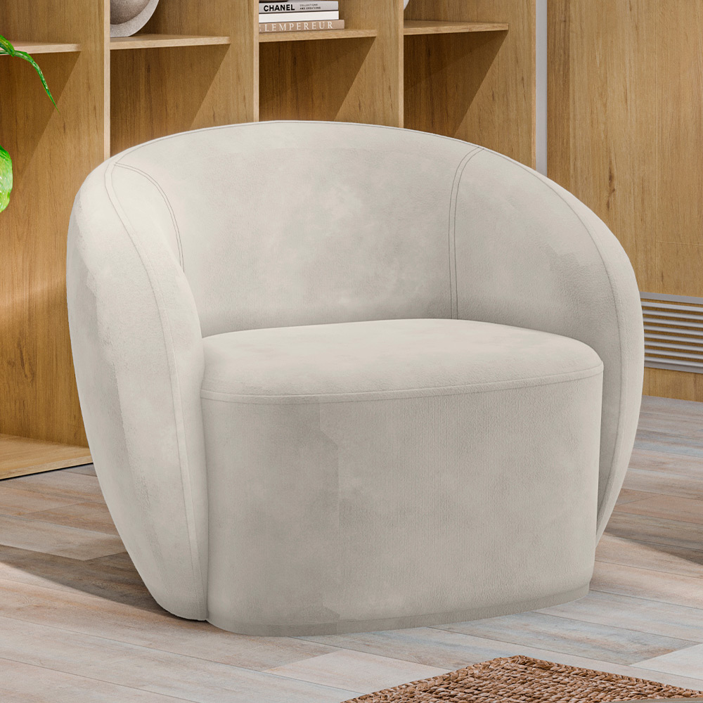 Poltrona Decorativa Para Sala de Estar Living Gliese K01 Veludo Bege - Lyam Decor