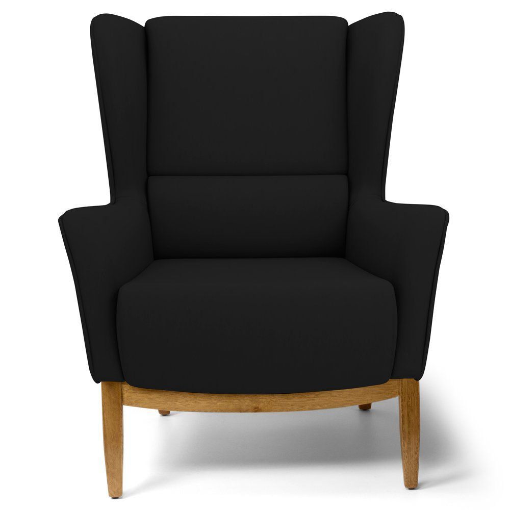 Poltrona Decorativa Para Sala de Estar Milena D02 Base de Madeira Corano Preto C-05 - Lyam Decor