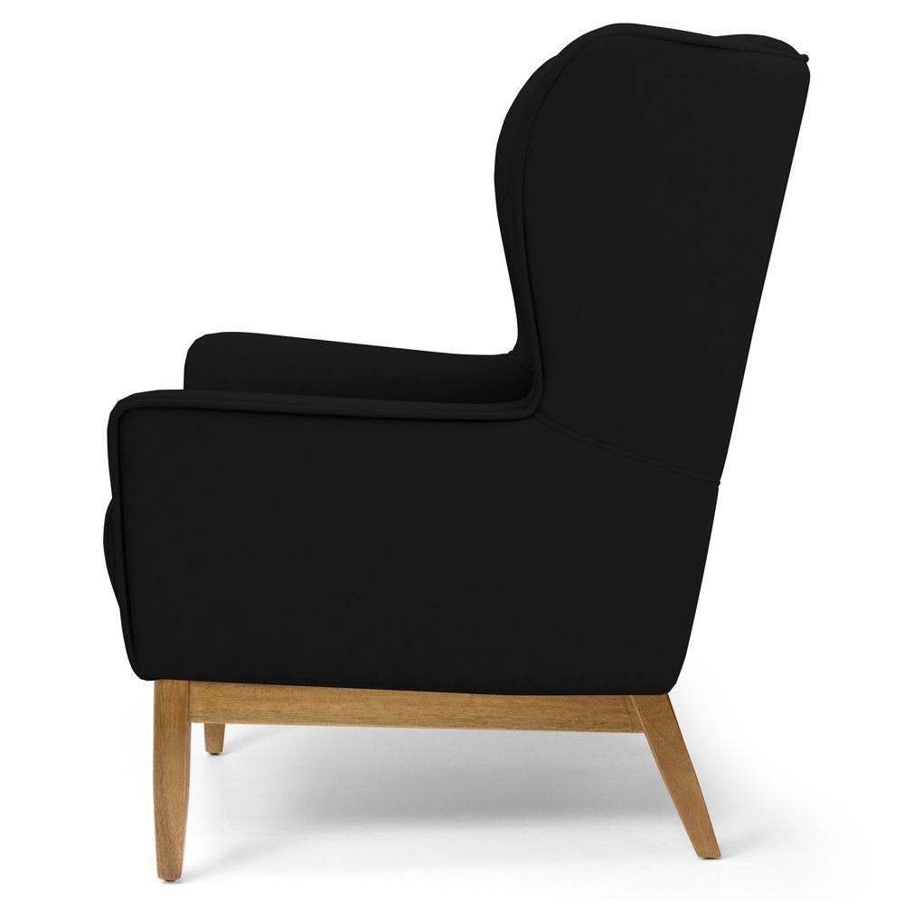 Poltrona Decorativa Para Sala de Estar Milena D02 Base de Madeira Corano Preto C-05 - Lyam Decor