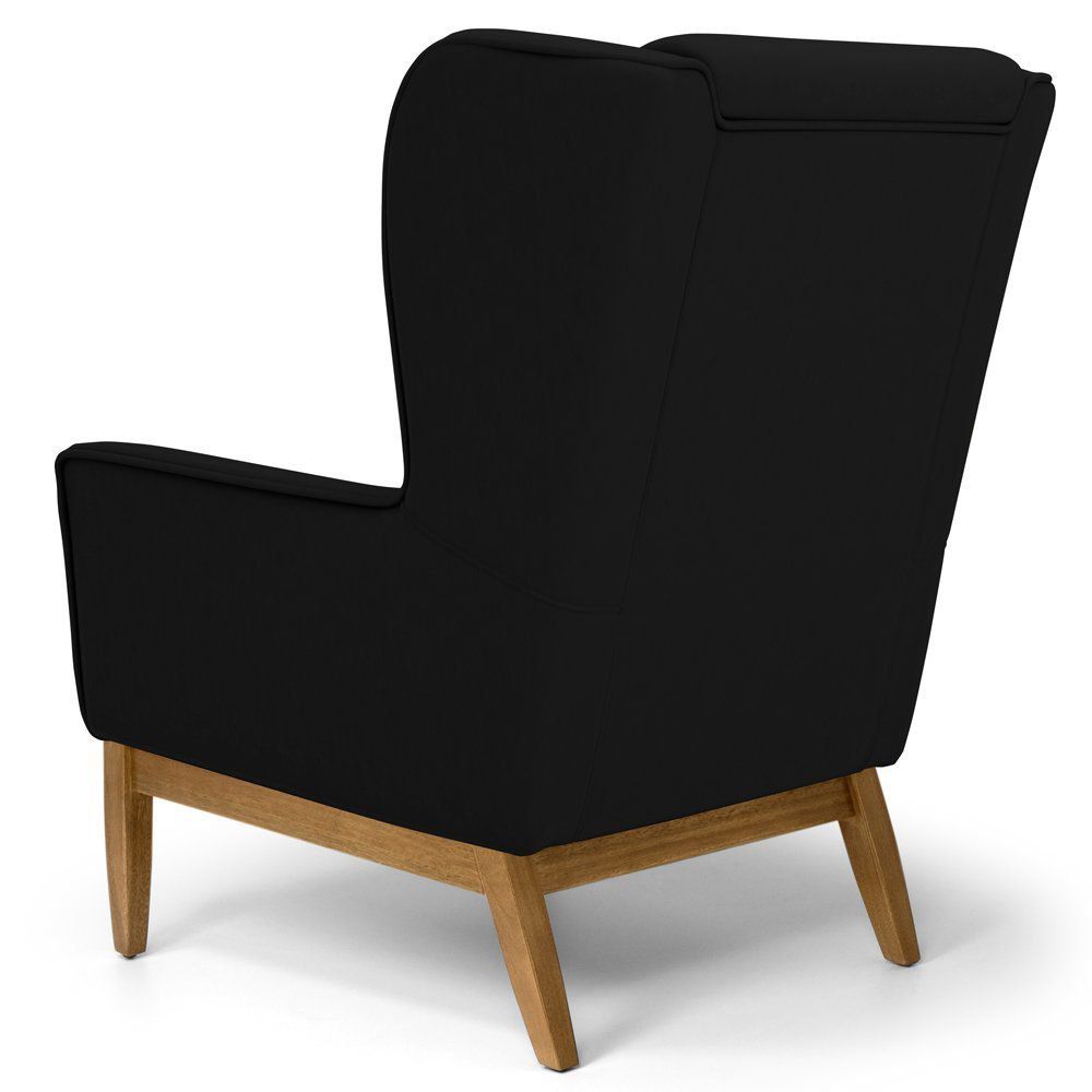 Poltrona Decorativa Para Sala de Estar Milena D02 Base de Madeira Corano Preto C-05 - Lyam Decor