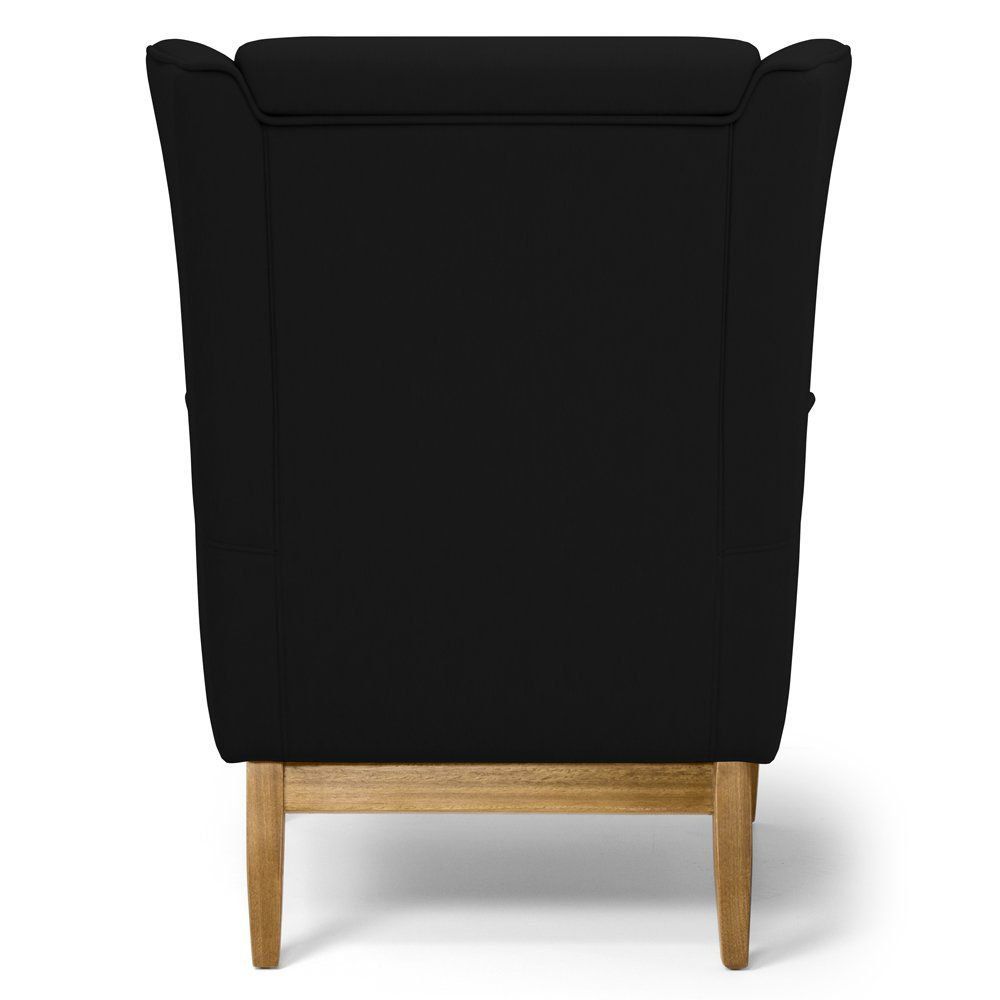 Poltrona Decorativa Para Sala de Estar Milena D02 Base de Madeira Corano Preto C-05 - Lyam Decor