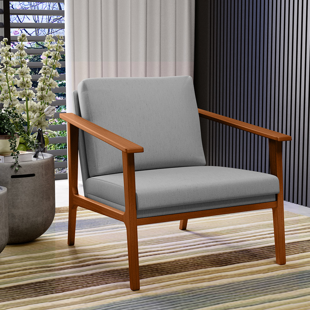 Poltrona Decorativa Para Sala de Estar Petra B04 Linho Cinza - Lyam Decor