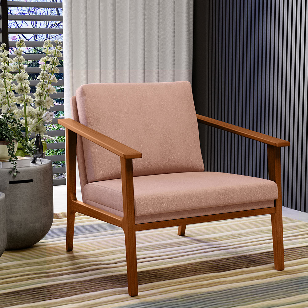 Poltrona Decorativa Para Sala de Estar Petra B04 Linho Rosê - Lyam Decor