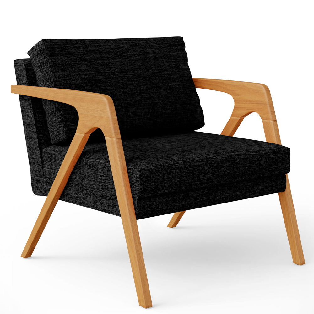 Poltrona Decorativa Para Sala de Estar Pietra Com Estrutura De Madeira L02 Linho Chumbo - Lyam Decor