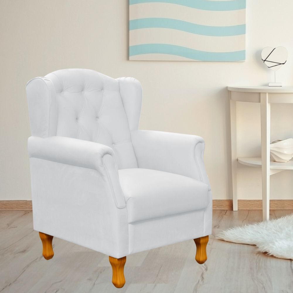 Poltrona Decorativa Para Sala de Estar Yara P02 Corino Branco - Lyam Decor