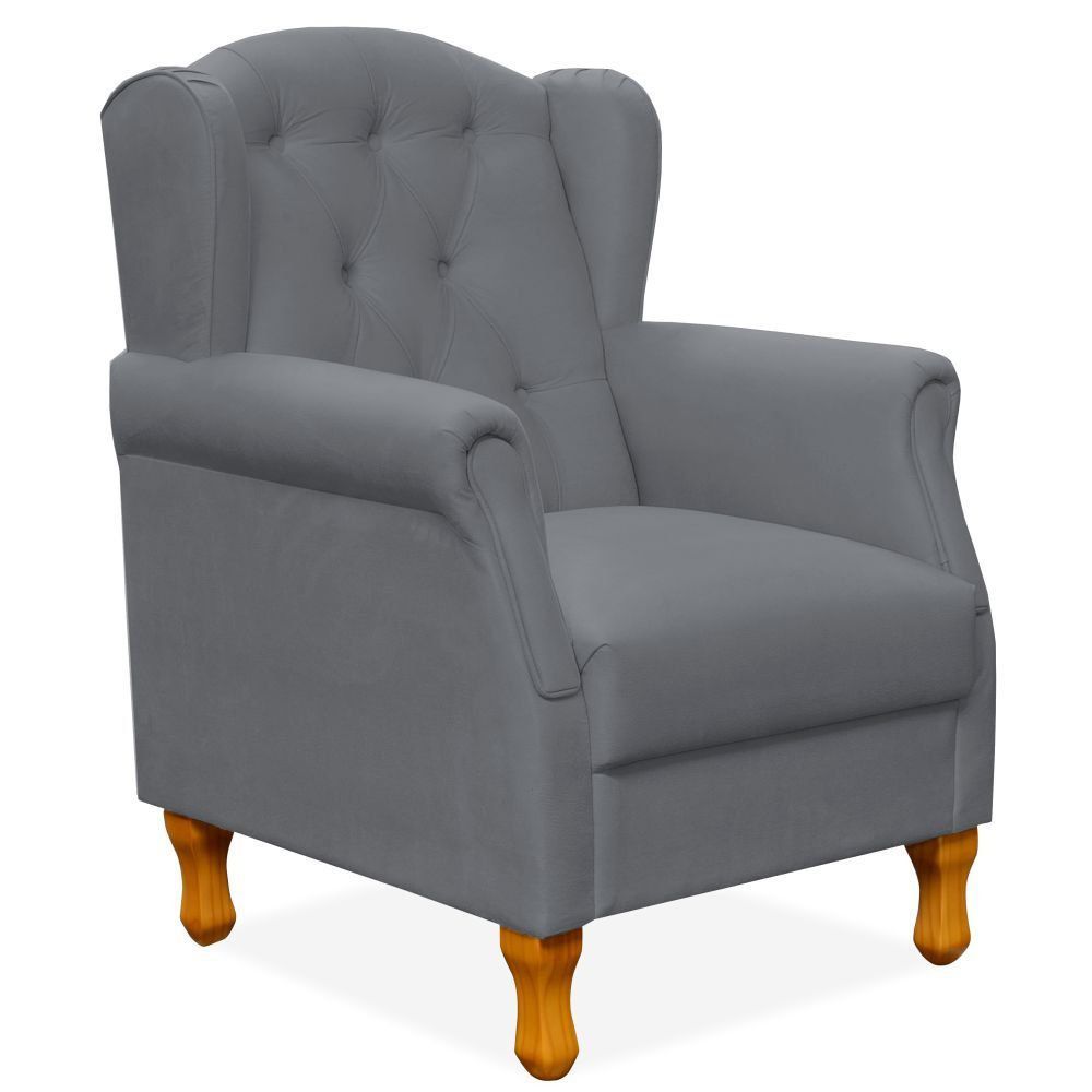 Poltrona Decorativa Para Sala de Estar Yara P02 Corino Cinza - Lyam Decor