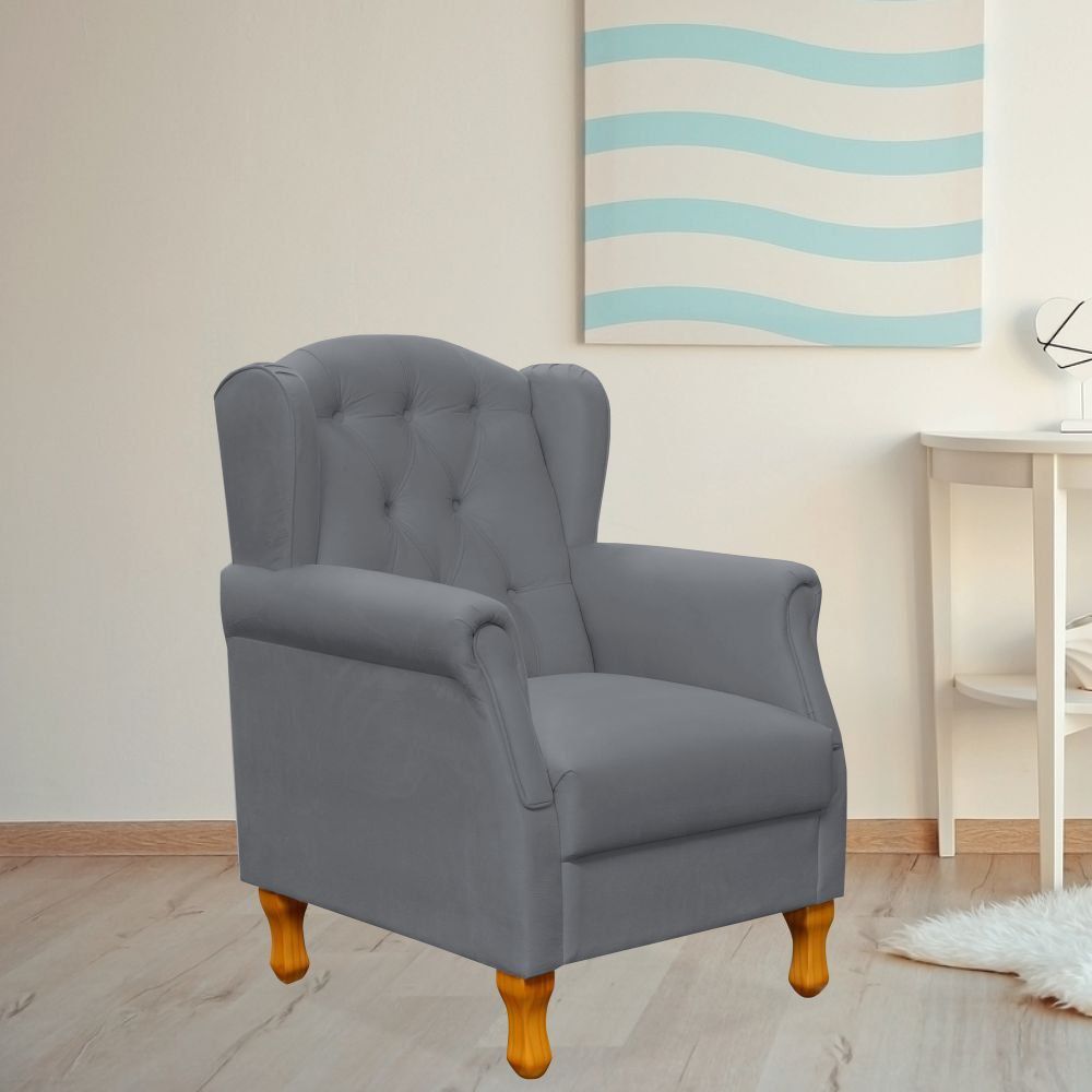 Poltrona Decorativa Para Sala de Estar Yara P02 Corino Cinza - Lyam Decor