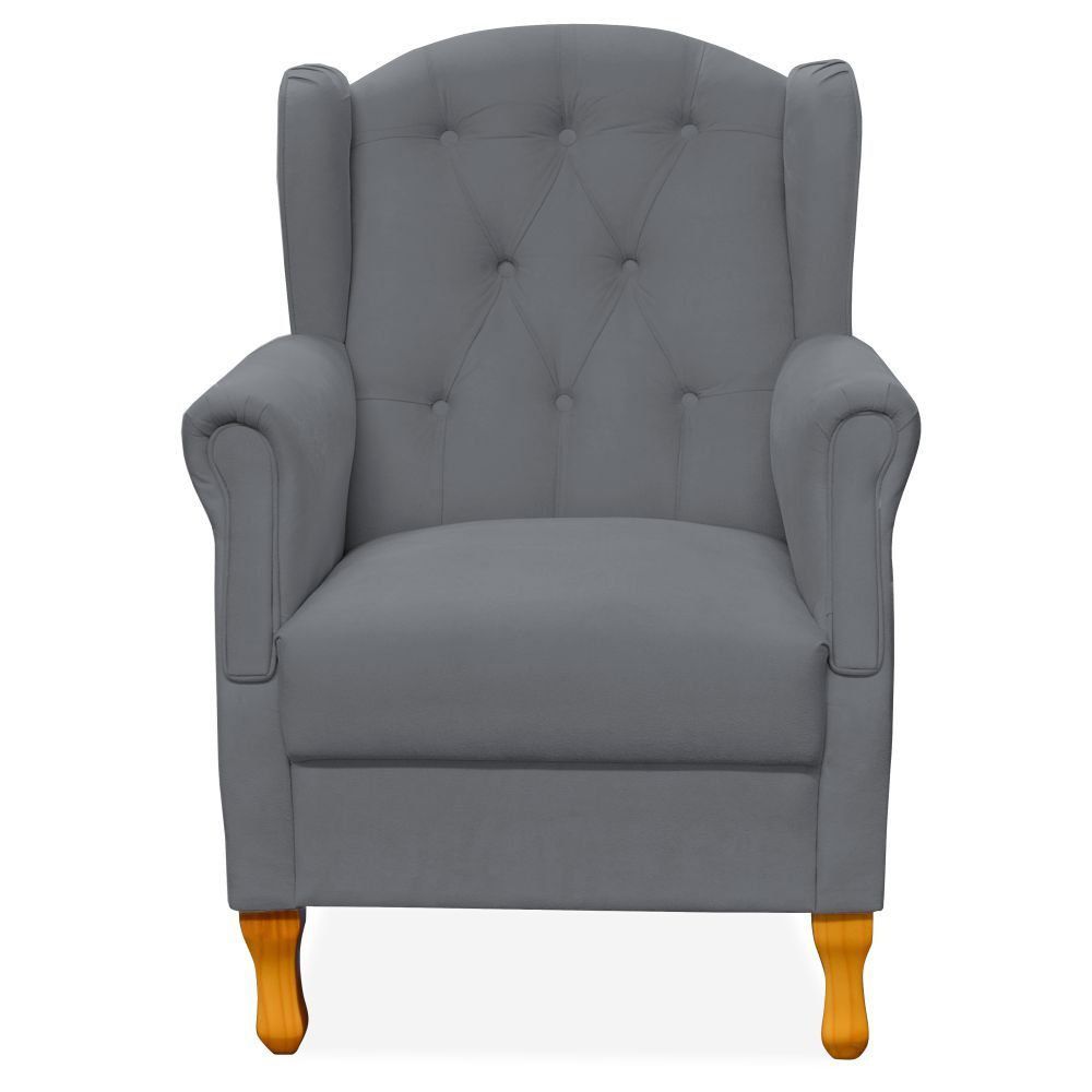 Poltrona Decorativa Para Sala de Estar Yara P02 Corino Cinza - Lyam Decor