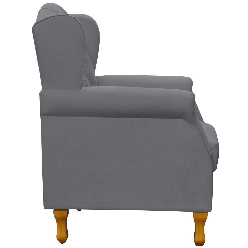 Poltrona Decorativa Para Sala de Estar Yara P02 Corino Cinza - Lyam Decor